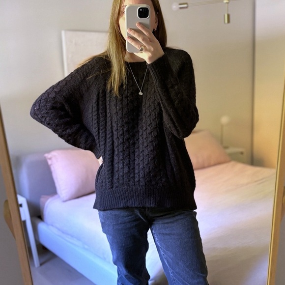 Nili Lotan Alpaca Wool Blend Cable Knit Sweater Black Oversized Size S - Picture 3 of 7